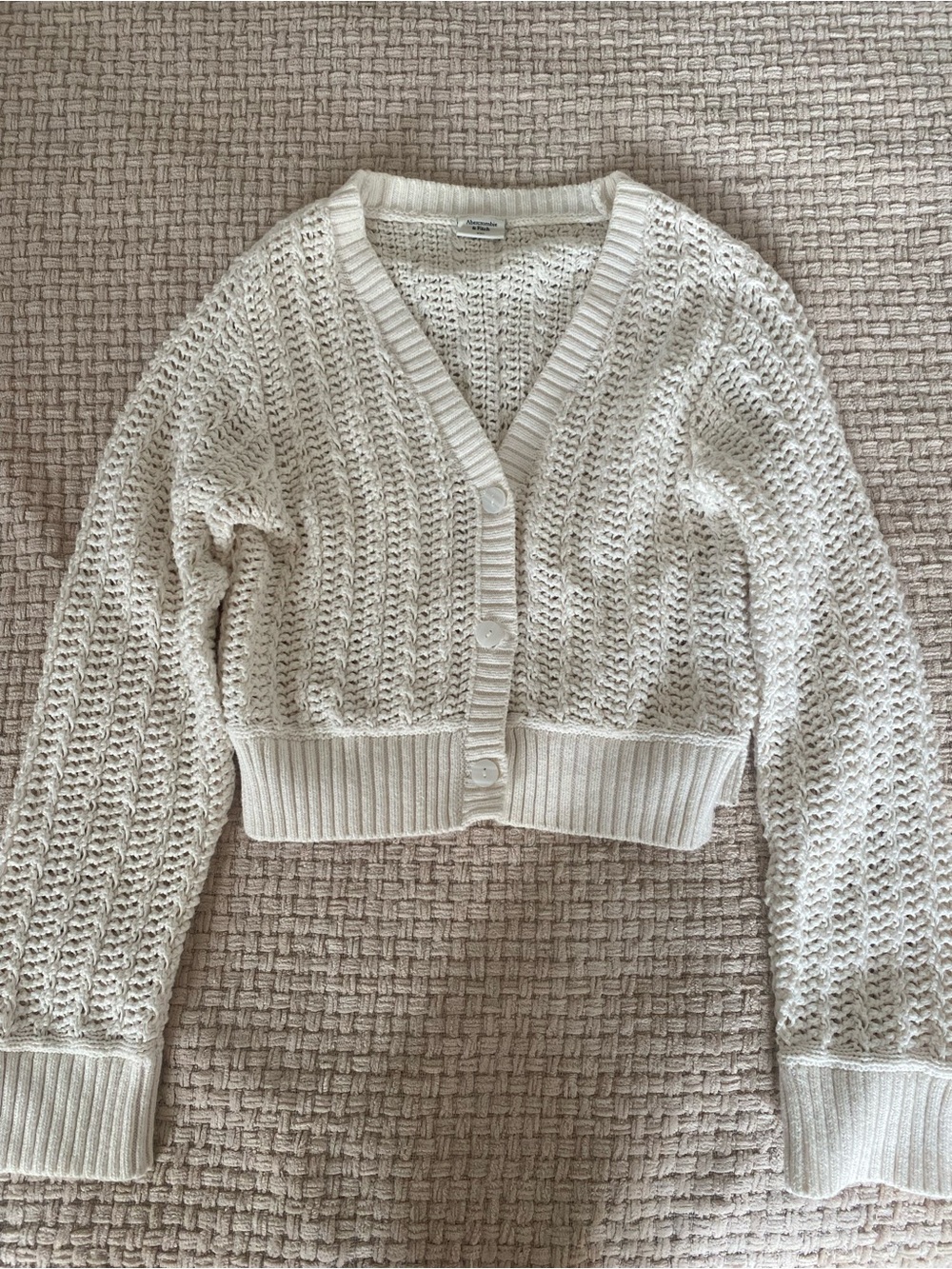 Abercrombie & fitch Cream Knit Cropped Cardigan Sweater